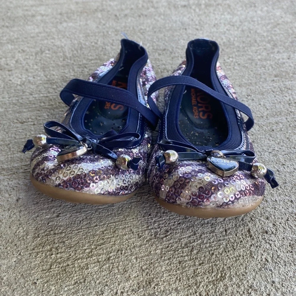 KORS Michael Kors Girls Purple Sequin Mary Jane Flats